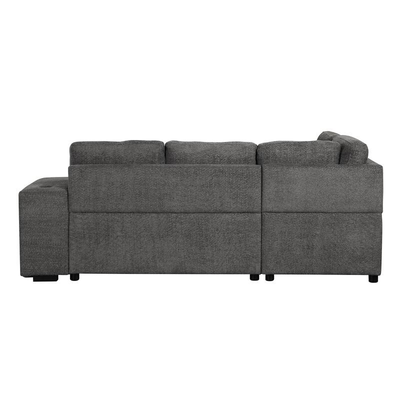 87.7" Chenille Sleeper Sectional Convertible Sofa Bed with Storage Ottoman, Wireless Charging and 2 Stools