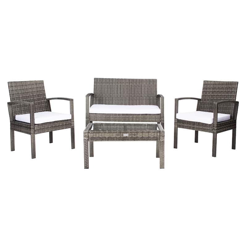 SAFAVIEH Outdoor Bassey 4-Piece Conversation Patio Set. - 39.78" x 24.18" x 32.37"