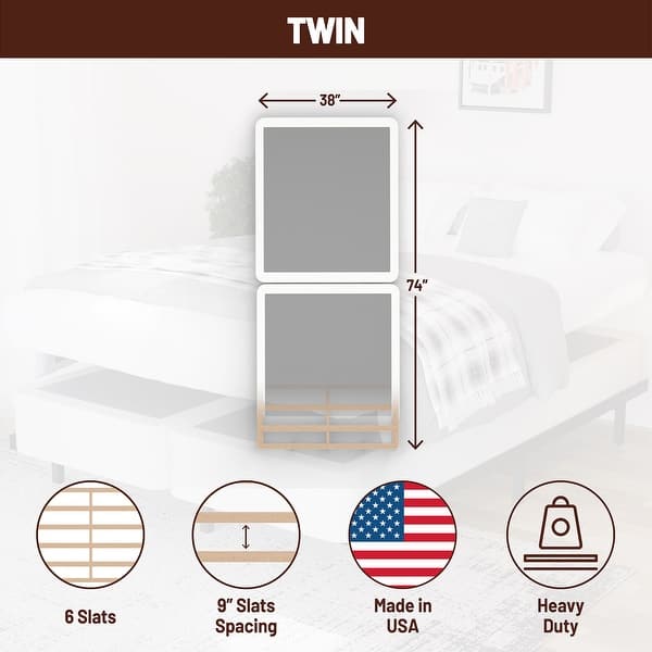 dimension image slide 2 of 3, Onetan 8-Inch & 4-Inch Wooden Box Spring/Foundation Ideal for Mattress, No Assembly Needed, White.