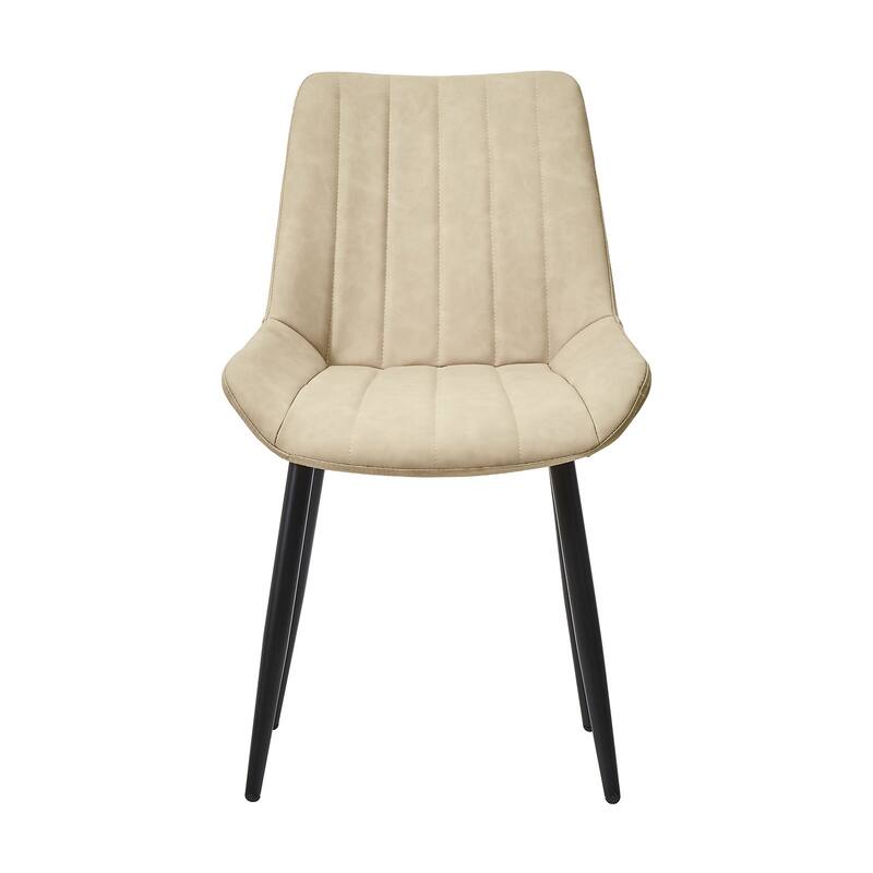 Beige Faux Leather Dining Chairs Set of 2 with Metal Frame and Cushion - 18.1" W x 18.1" D x 34.2" H