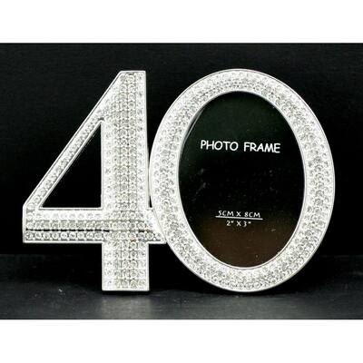Rhinestone Bead Encrusted 40th Anniversary 2" X 3" Photo Frame