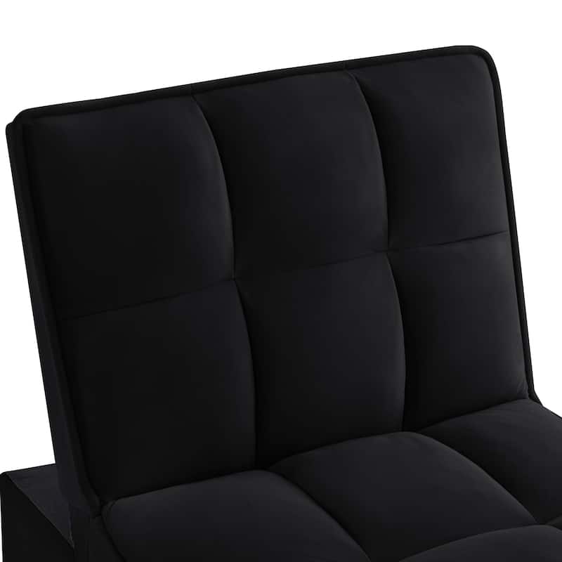 Velvet Multi-Function Chair Bed with Adjustable Backrest, Storage Pockets and Convertible Chaise Design