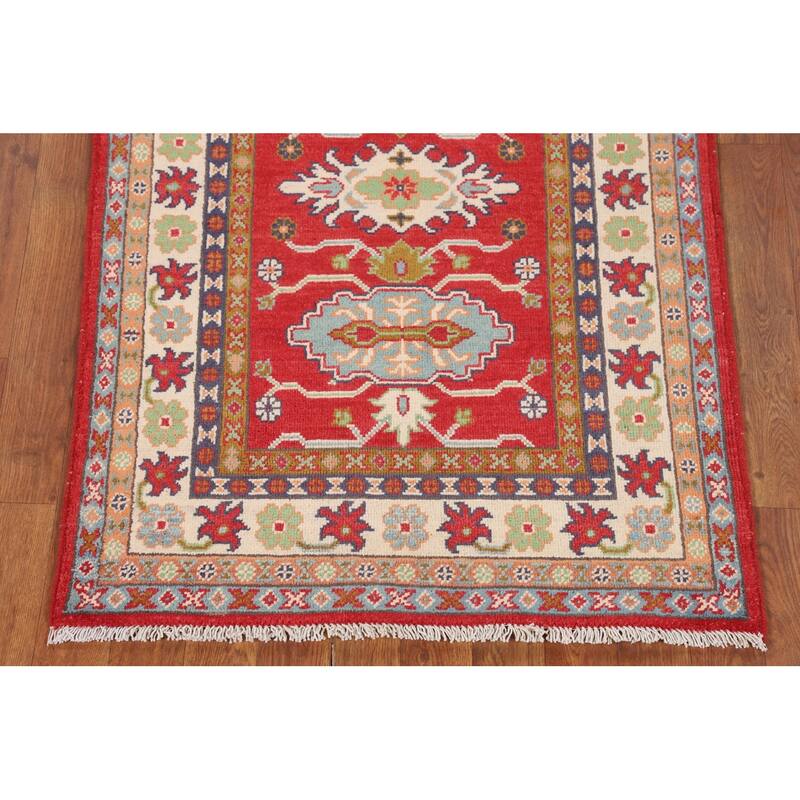 Traditional Red Kazak Accent Rug Hand-Knotted Oriental Wool Carpet - 2'9" x 4'2"