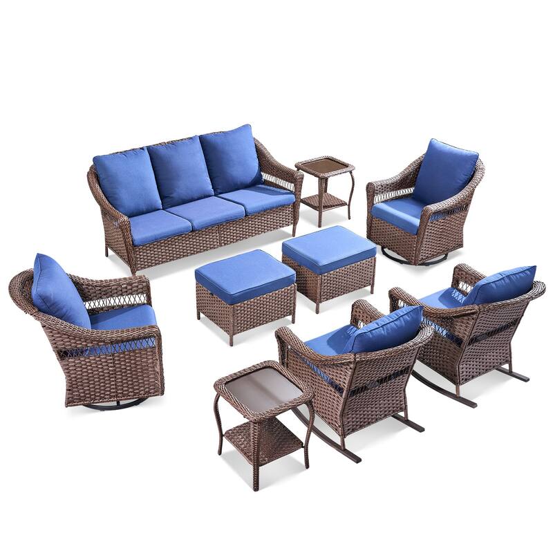 Pocassy 9 Piece Sofa Rocker Chair Glider Chair with Ottoman