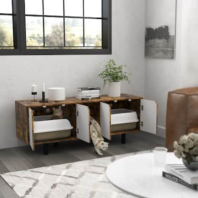 3-in-1 Cat Litter Box and Condo with TV Stand Design - 57.9" W x 18.9" D x 22.8" H
