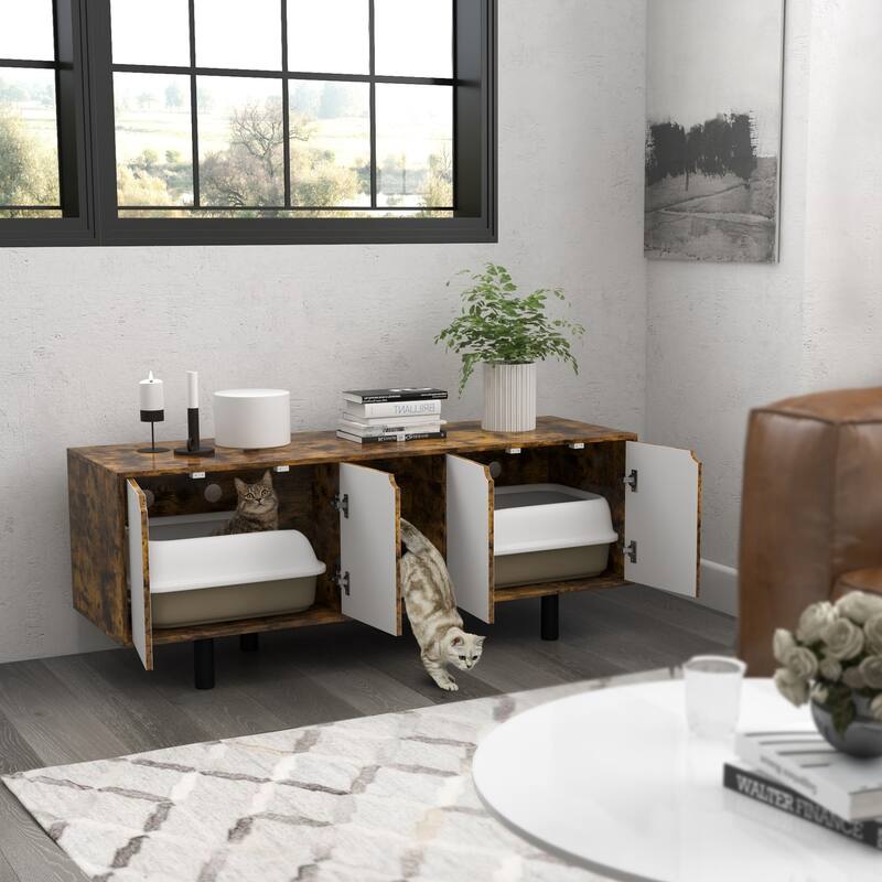 Litter Box Furniture TV Stand with 2 Cabinets