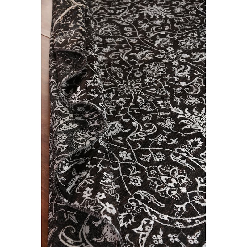 Black Art Craft Oriental Area Rug Handmade Wool And Silk Carpet - 9'0"x 12'7"