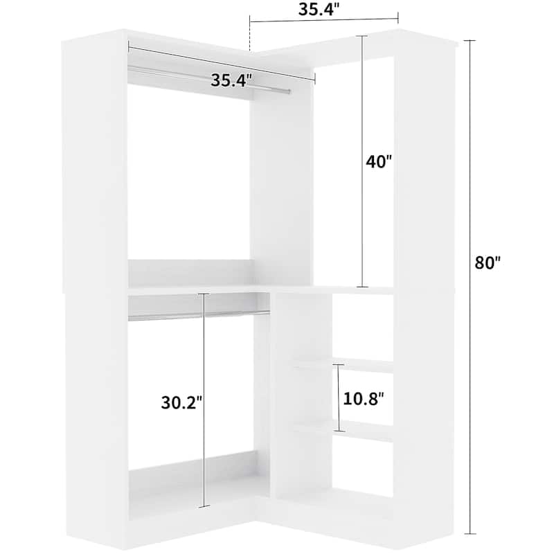 Cimly 35.4'' Coner Closet Organizer with Hanging Rods, Space-saving Closet System with Storage Shelves