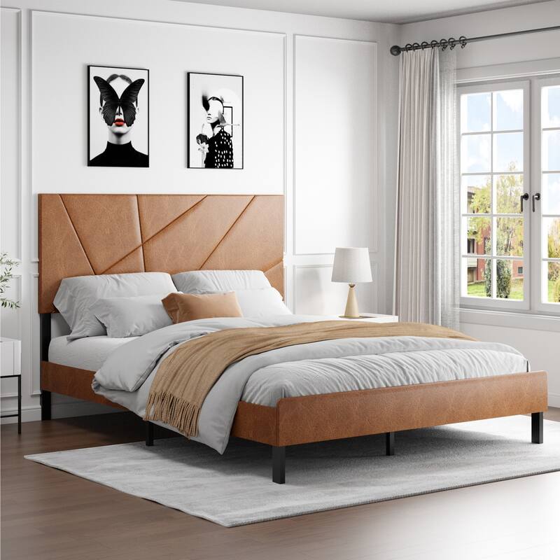 Roomfitters Metal Bed Frame, Square Platform Bed with Under-Bed Storage, Heavy Duty Mattress Foundation, Antique Brown