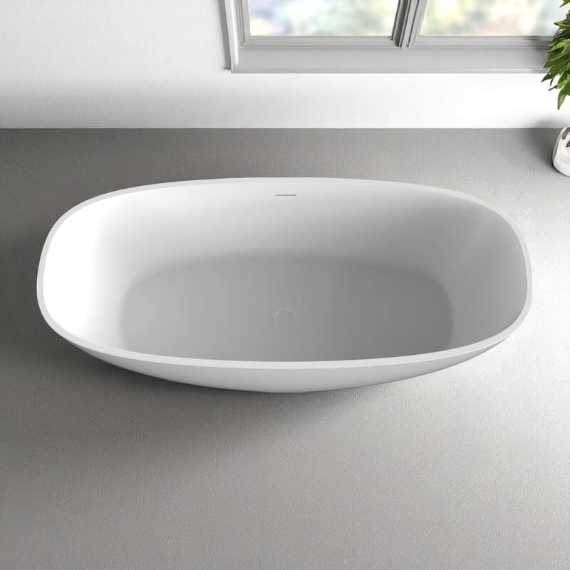 KISRAIS 67" X 29.5" Freestanding Soaking Solid Surface Artificial Stone Bathtub