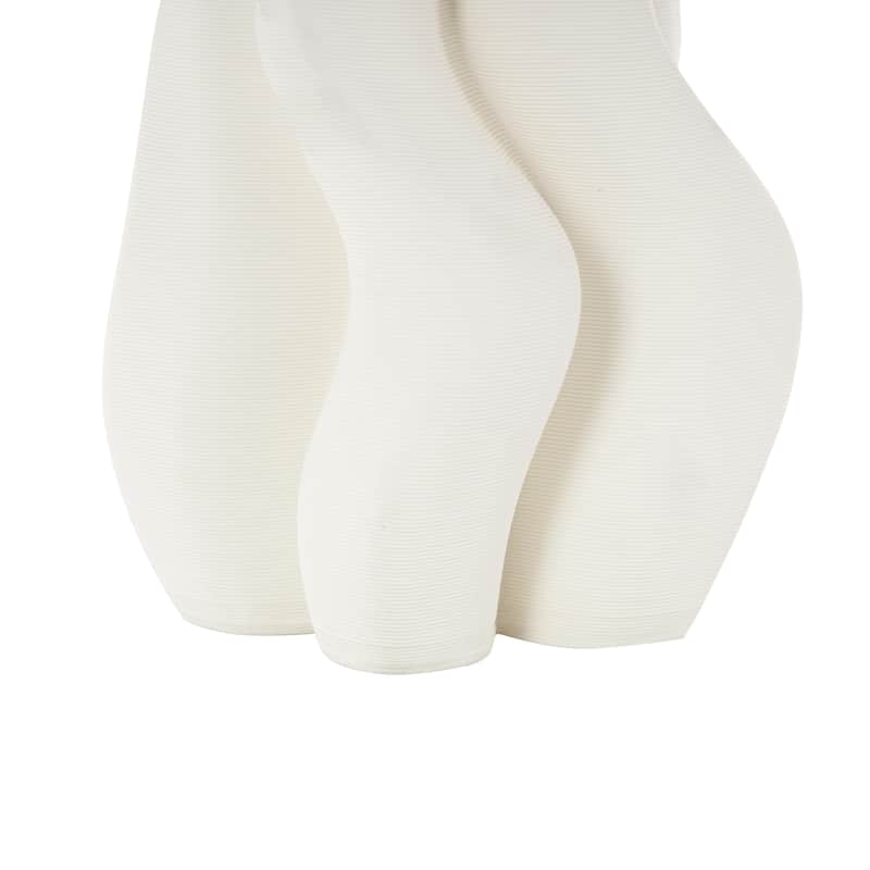 Ceramic Abstract Ribbed Dimensional Wavy Decorative Vase with Floral Shaped Rim - White - Roche River Decor