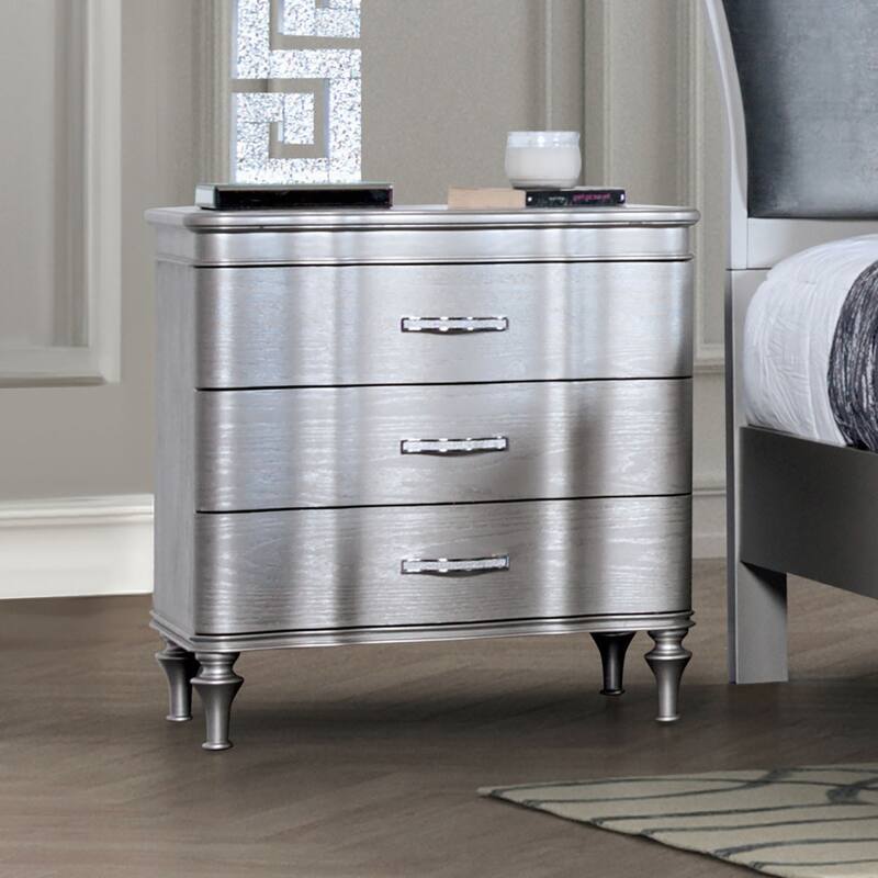 1pc Nightstand Silver Solidwood Turned Legs Bedside Table