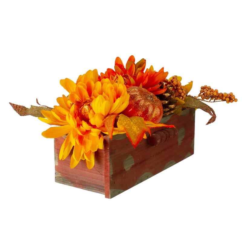 14 Autumn Harvest Maple Leaf Berry Rustic Wooden Box Centerpiece