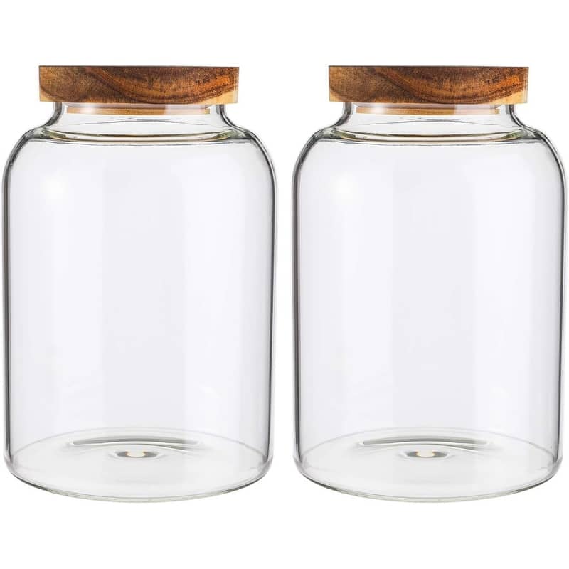Large Glass Food Storage Container with Airtight Wooden Lid - Clear