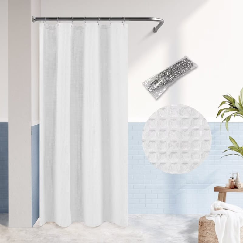 Dobby Waffle Shower Curtain with 12 Metal Hooks