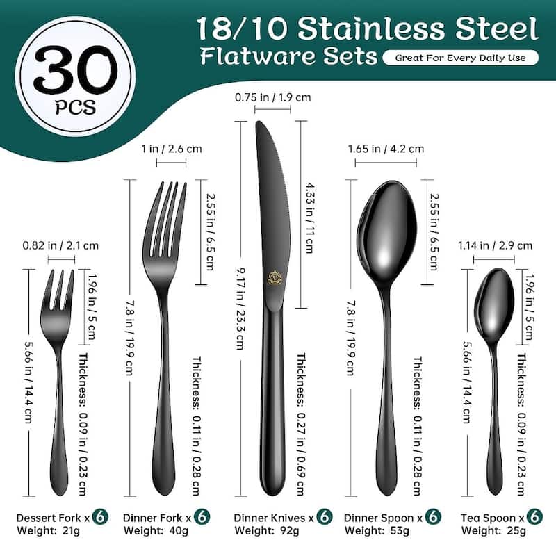 vancasso 18/10 Stainless Steel Silverware Set, Flatware Service for 6 or 12