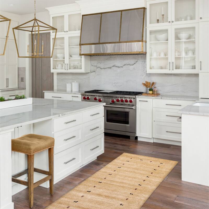 ECARPETGALLERY Hand Loomed Kashkuli Gabbeh Beige Wool Rug - 2'7 x 7'7