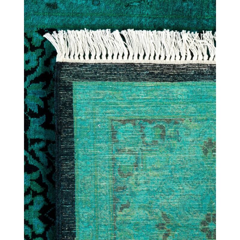 Overton Hand Knotted Wool Vintage Inspired Modern Contemporary Overdyed Blue Runner Rug - 3' 1" x 13' 3"