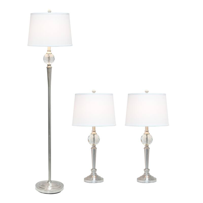 63 in. Brushed Nickel Finish Table Lamp Set with White Shade, 3 Piece Set for Living Room
