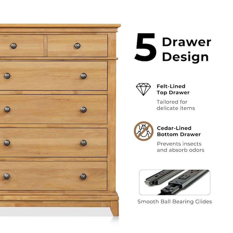 Furniture of America Wellington Farmhouse Natural Oak Wood 5-Drawer Chest