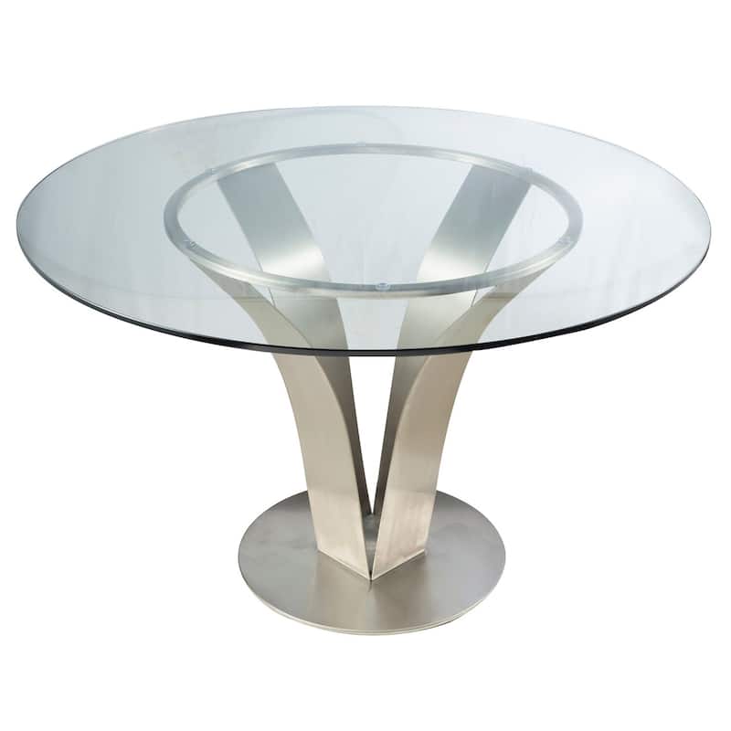 Round Glass Dining Table 48 Inch - Chrome Base Metal Frame, Stylish Dining Room Furniture