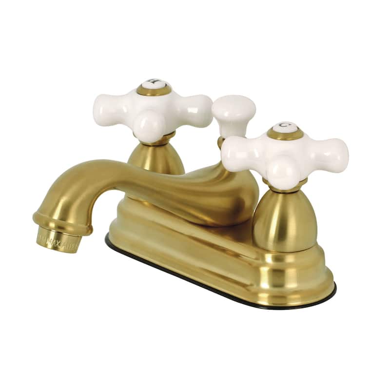 Kingston Brass Restoration Two-Handle 3-Hole Deck Mount 4 in. Centerset Bathroom Faucet - Brushed Brass