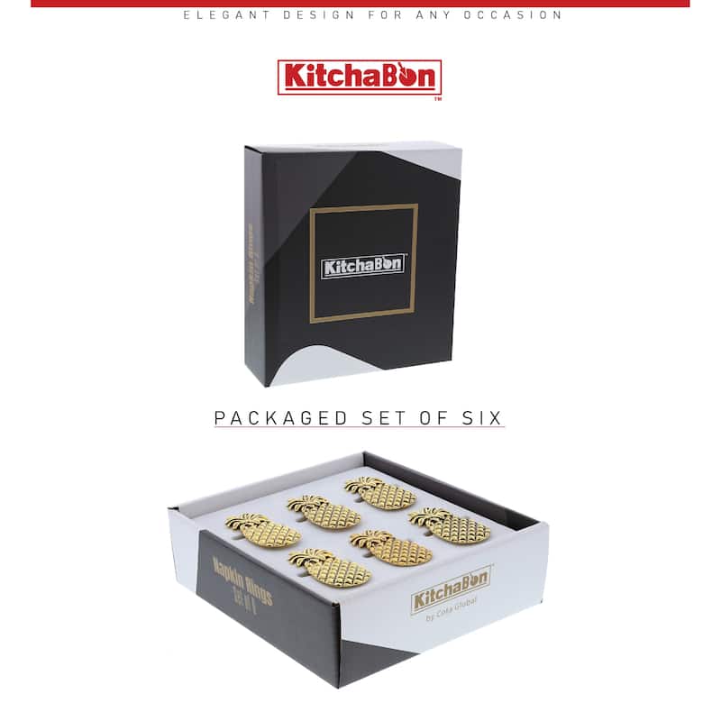 KitchaBon Pineapple Gold Napkin Rings for Table Decor - Set of 6 - 2.55 x 1.2 x 1.65 inches