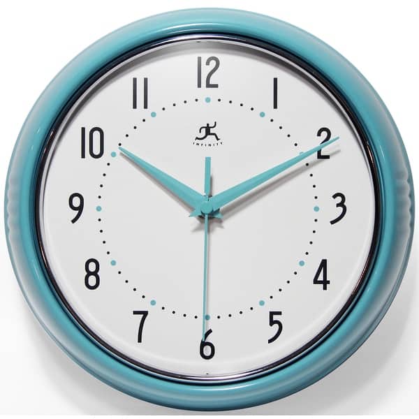 slide 2 of 162, Round Retro Kitchen Wall Clock by Infinity Instruments 9.5 Inch - Turquoise