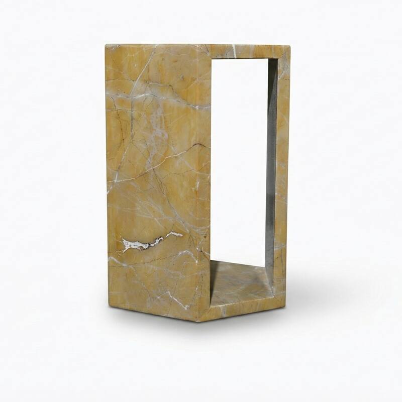 Roomfitters Luxury Natural Marble Hexagon Side Table, Solid Stone Geometric Pedestal End Table, Polished Finish