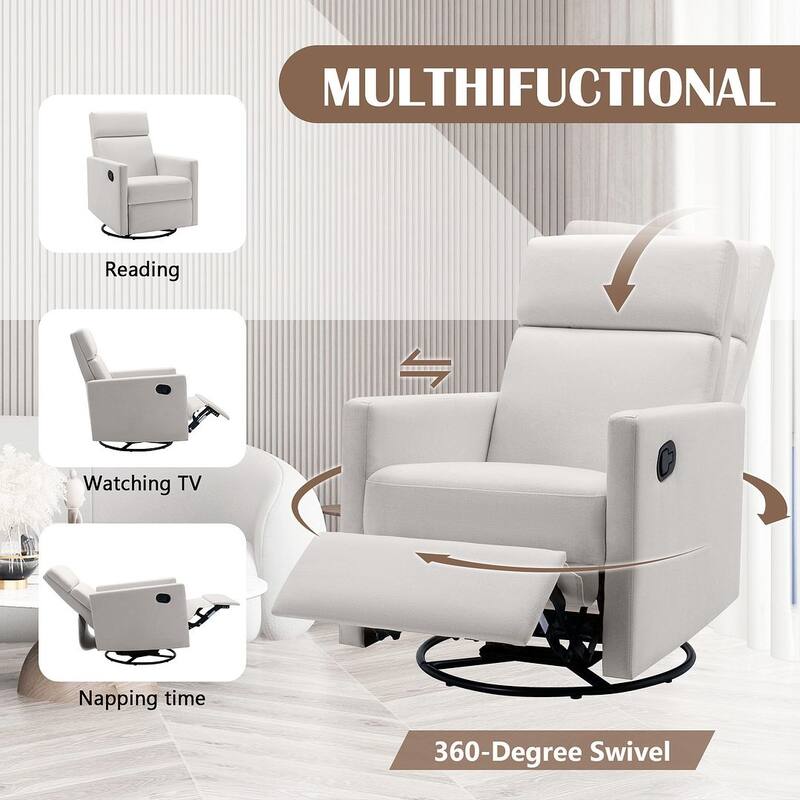Modern 360° Swivel Sliding Linen Upholstered Recliner