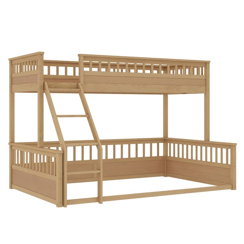 Twin XL Over Queen Bunk Bed with Ladder and Guardrails