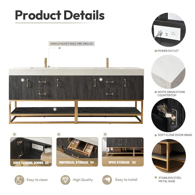 Alistair Bath Vanity with Grain White Stone Top without Mirror