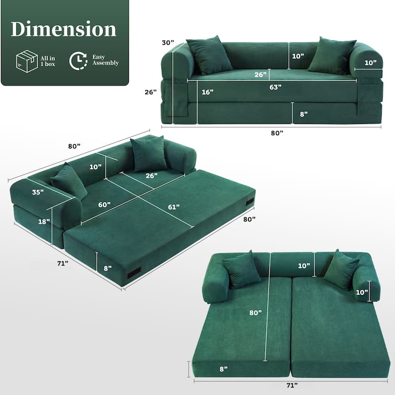 3-in-1 Convertible Sleeper Sofa with Pillows & Storage