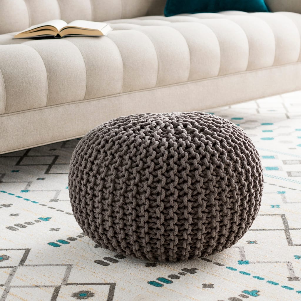 The Curated Nomad Baristo Round Cotton 20-inch Pouf