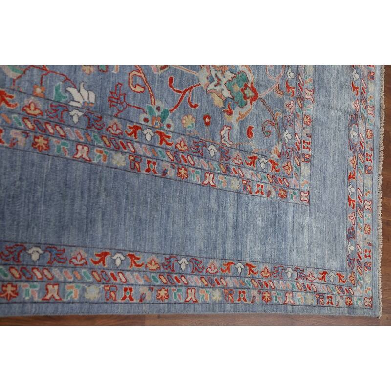 Hand Knotted Oriental 100% Wool Carpet Modern All-Over Navy Blue & Blues Art & Craft Area Rug - 12' 2'' X 8' 9''