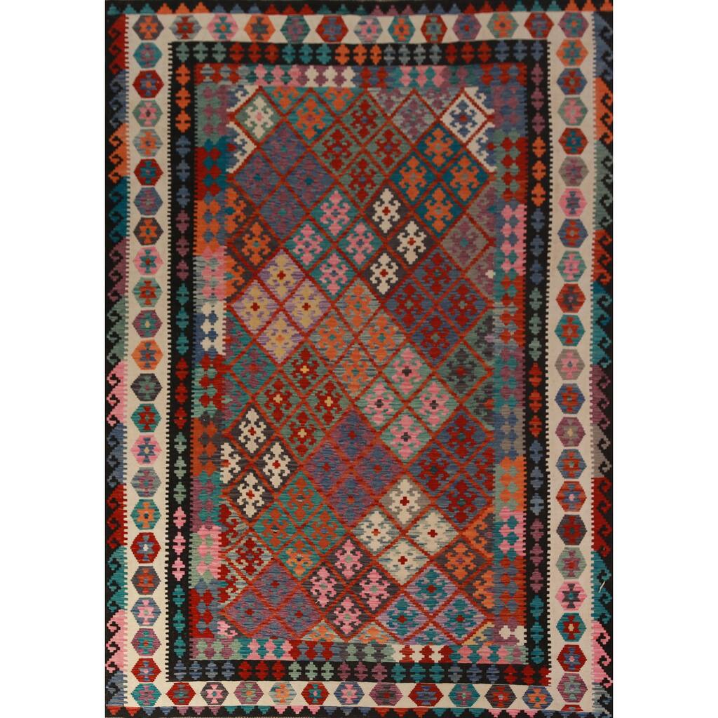 Kilim Oriental Area Rug Flatweave Multi-Color Bedroom Wool Carpet - 8'4"x 11'9"