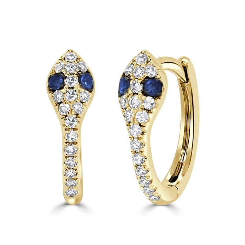 Joelle Collection Snake Huggie Hoop Earrings Gemstone 14K Gold - Blue - Sapphire - Yellow