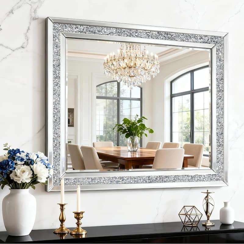 Glam Crystal Accent Mirror Diamond Inlay Wall Mirror