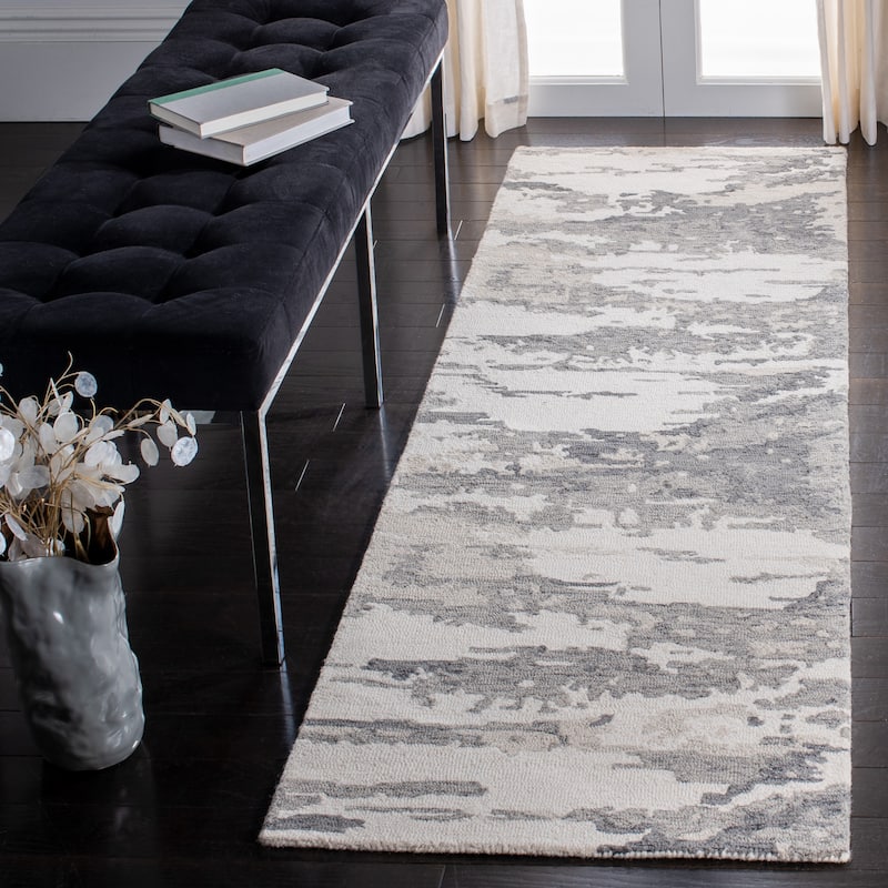 SAFAVIEH Handmade Abstract Kotoko Contemporary Wool Rug - 2'3" x 6' Runner - Charcoal/Ivory