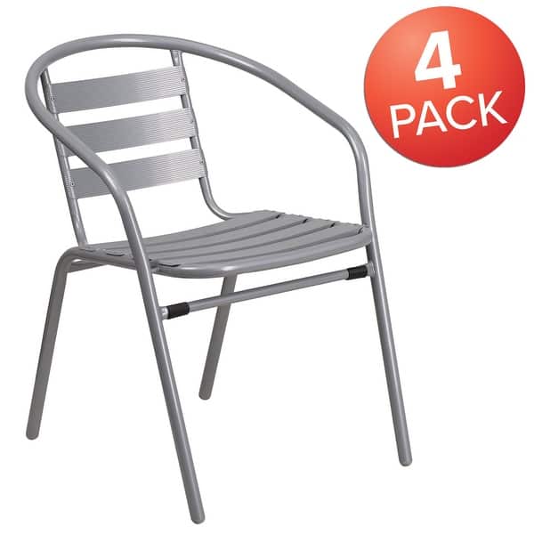 4 Pack Silver Metal Dining Room Stacking Chairs with Aluminum Slats Bed Bath & Beyond 37458395
