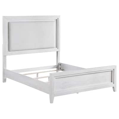 Leva Queen Bed, Upholstered LED Headboard, Modern White Acacia Wood