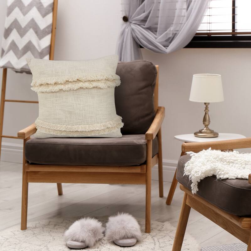 HomeRoots 20" X 20" Cream 100% Cotton Zippered Pillow