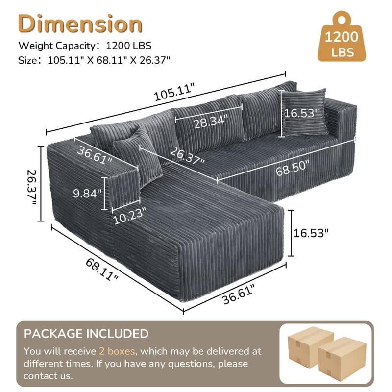 Modular Plush Sofa, All-Foam No Springs, Space-Saving for Living Room