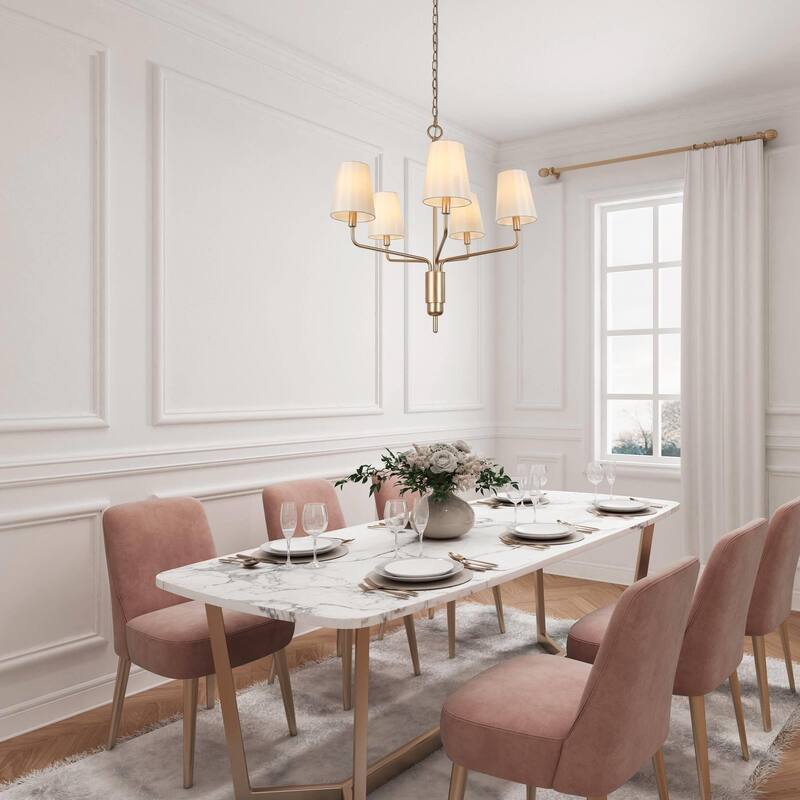 Fabrey Mid-century Modern Glam 5-light Gold Chandelier Fabric Shade Dining Room Lighting