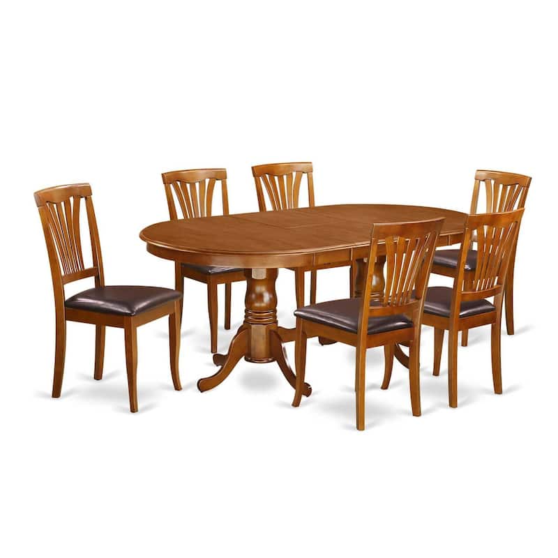 7 Piece Dining Set - Oval Table with Butterfly Leaf & 6 Kitchen Chairs - Saddle Brown