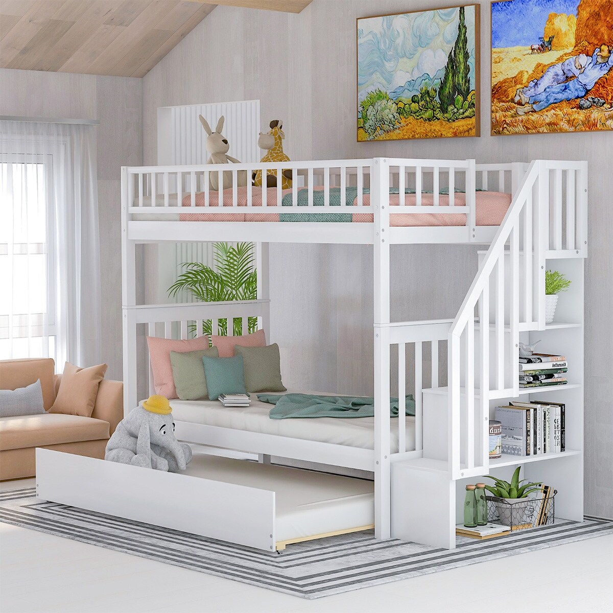 bunk beds with shelves and storage