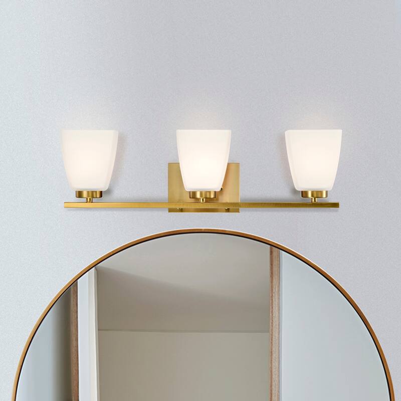 Brushed Nickel/Matte Black/Gold Modern 3-Light Vanity Light with Square Etched White Glass Shades