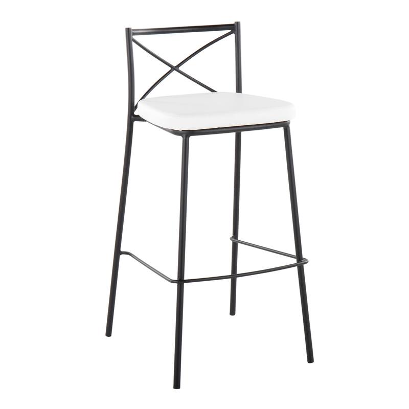 Silver Orchid Modern Charlotte 30" Fixed-Height Bar Stool - Set of 2 - White Faux Leather/Black Metal