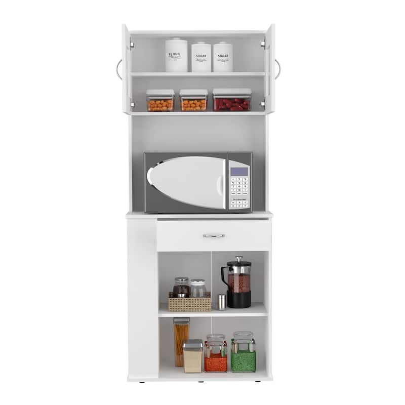 Capienza Pantry Cabinet with Double Doors, 2 Open Shelves, Drawer, and 3 Side Shelves