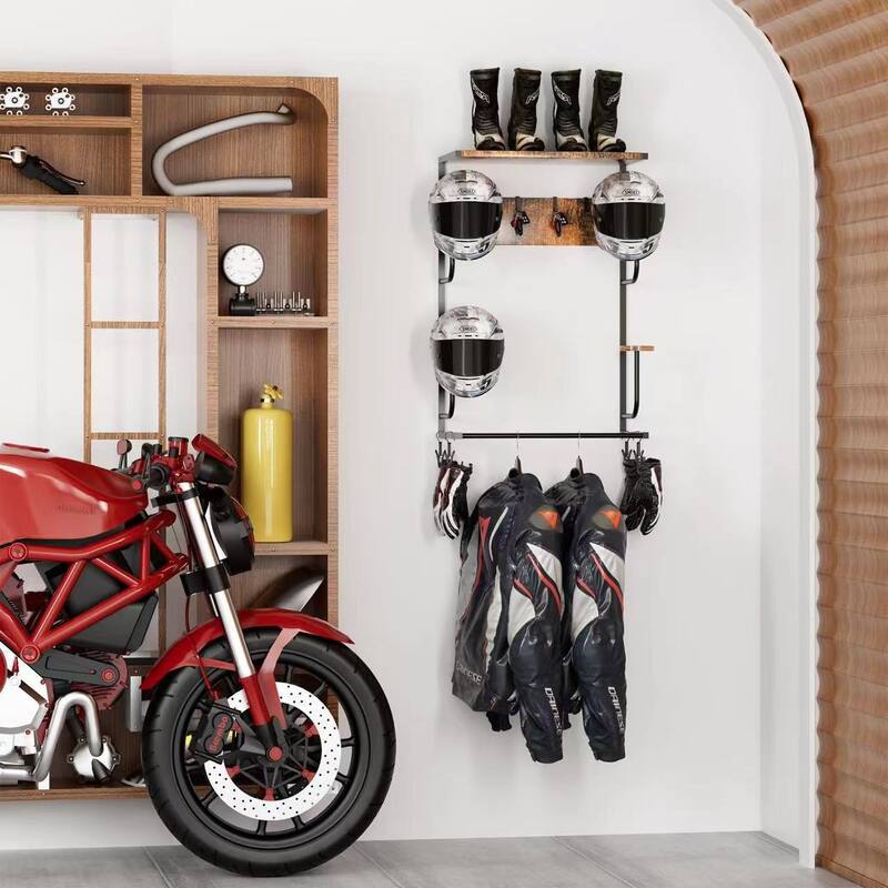 Motorcycle Helmet Holder Wall-Mounted Rack With 4 Hooks